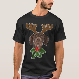 T-shirt Noël allemand d'andouillers de chien d'indicateur