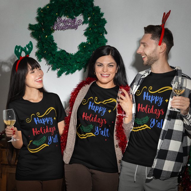 T-shirt Noël amusant Joyeuses Fêtes Y'all Dark Unisex (Funny Christmas Happy Holidays Y'all Dark Unisex T-Shirt)