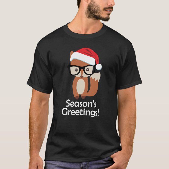 T-shirt Noël animal mignon en verre de Fox de vacances de (Devant)