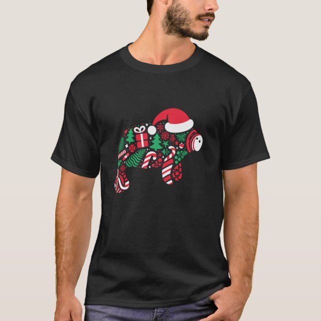 T-shirt Noël Arbre Candy Manatee Père Noël Femmes de Noël (Devant)