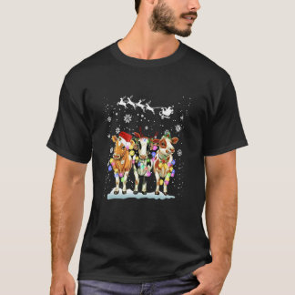 T-shirt Noël avec mon troupeau lumière Santa vache agricul