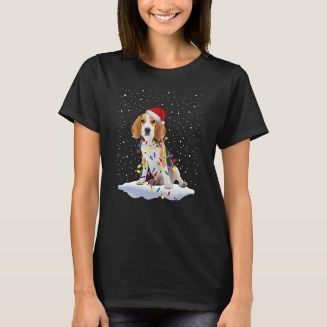 T-shirt Noël beagle Santa Hat Arbre Lumière Chien Noël (Devant)