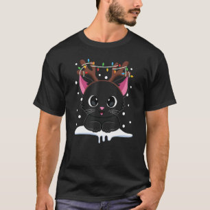 T-shirt Noël Black Cat Reindee Antlers Catmas Femmes