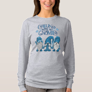 T-shirt Noël Bleu Hiver Trio Chillin Avec Mes Gnomes