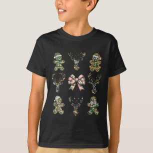 T-shirt Noël Camo Coquette Bow Gingerbread Reindeer H