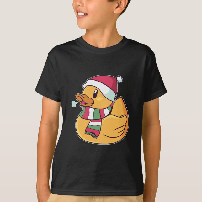 T-shirt Noël Caoutchouc Canard Santa Chapeau Cadeau Pour L (Devant)
