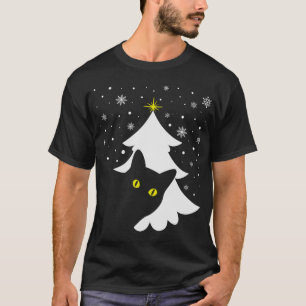 T-shirt Noël Chat noir Noël Arbre neige et étoiles