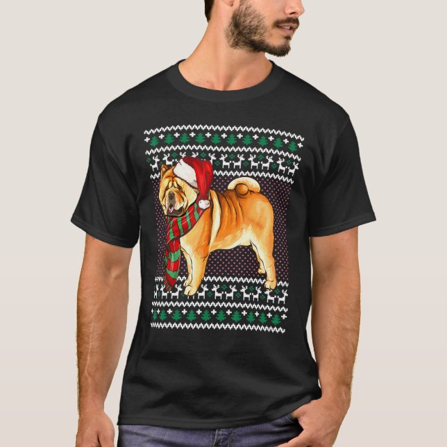 T-shirt Noël Chow Chow Chien Santa Hat Noël laid (Devant)