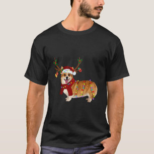 T-shirt Noël clair père Noël Corgi Reindeer