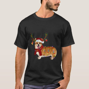 T-shirt Noël clair père Noël Corgi Reindeer