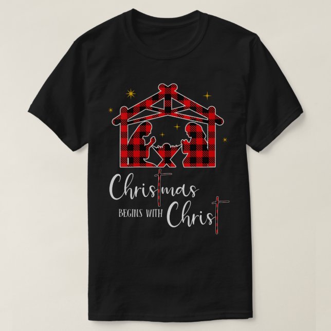 T-shirt Noël commence avec Christ Jésus Croix chrétien (Design devant)