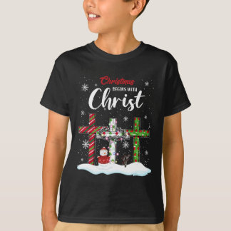 T-shirt Noël Commence Avec Christ Snowman Christian Cro