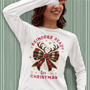 T-shirt Noël Coquette Plaid Cerf Prêt à Nouer