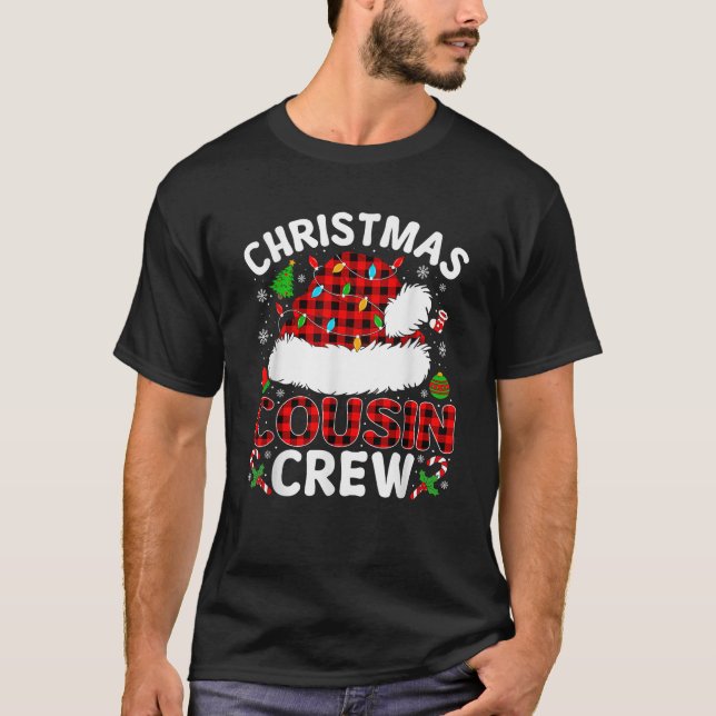T-shirt Noël Cousin équipage Buffalo Plaid Santa Hat Noël (Devant)
