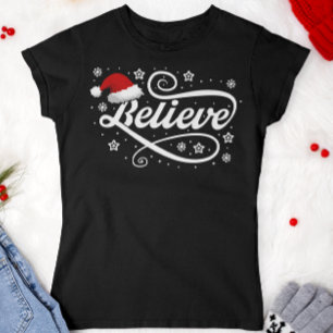 T-shirt Noël Croire Père Noël - Noir de chapeau de Père No