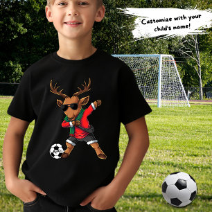 T-shirt Noël Dabbing Deer Soccer Ball & Nom de l'enfant