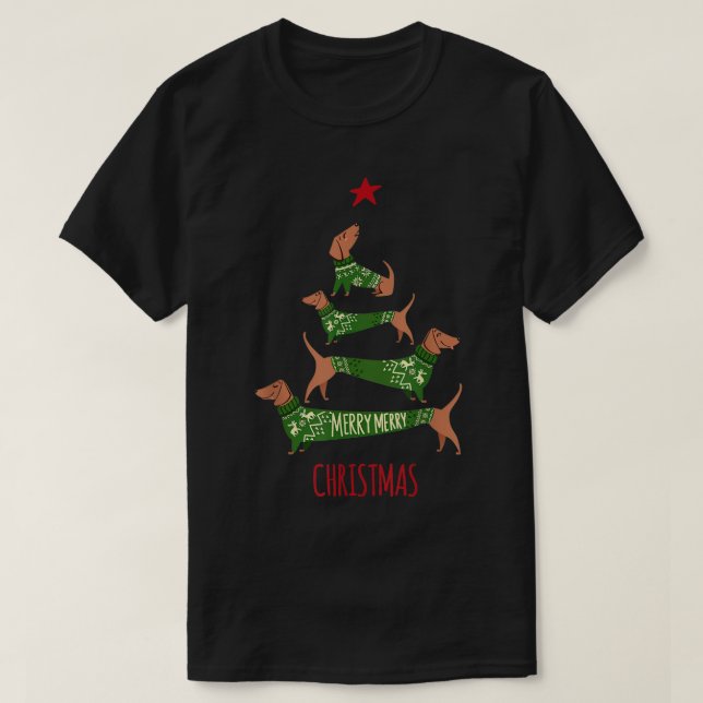 T-shirt Noël Dachshund arbre T Chemise Funny Pyjamas Xma (Design devant)