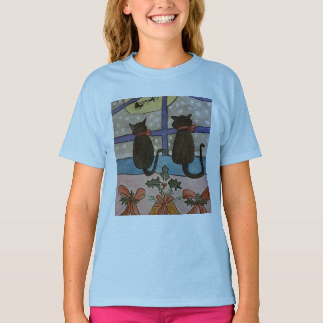 T-shirt Noël de chat noir (Devant)