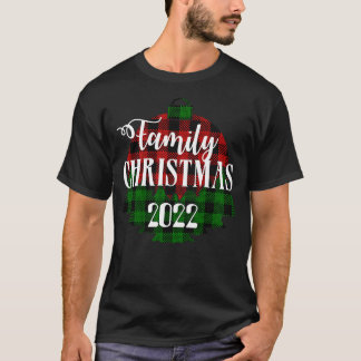 T-shirt Noël de famille 2022 rouge et plaid