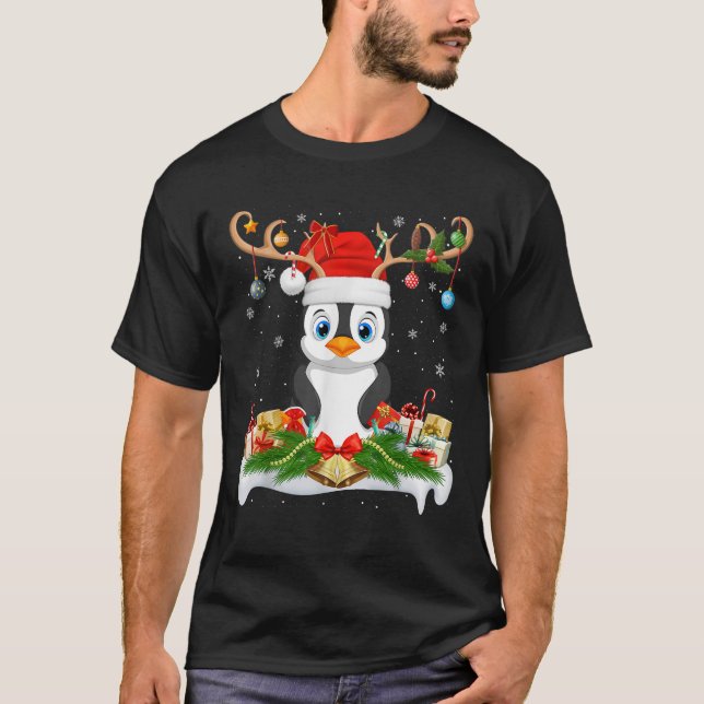 T-shirt Noël de Noël aux rennes d'éclairage Père Noël Peng (Devant)