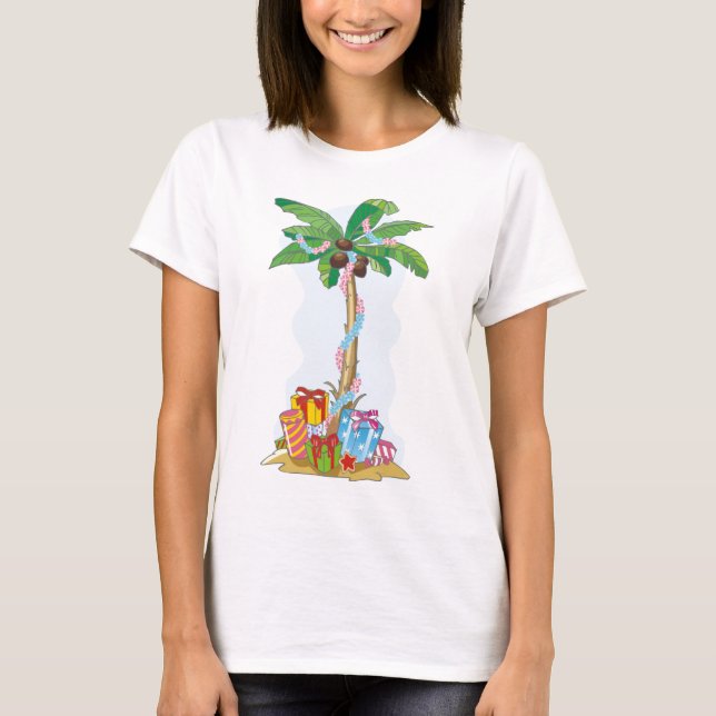 T-shirt Noël de palmier avec des cadeaux (Devant)