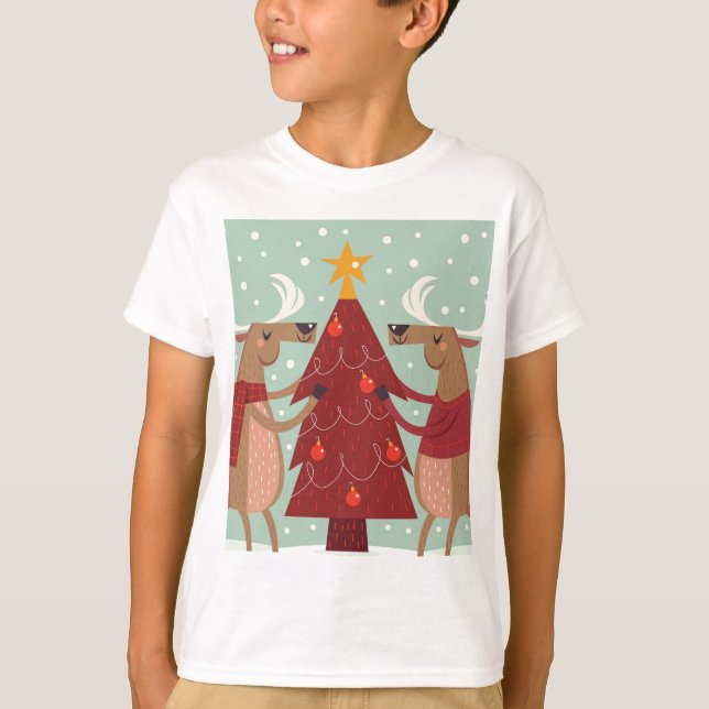 T-shirt Noël des rennes vintages (Devant)