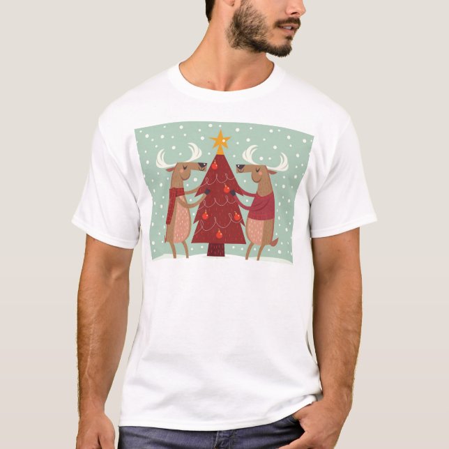 T-shirt Noël des rennes vintages (Devant)