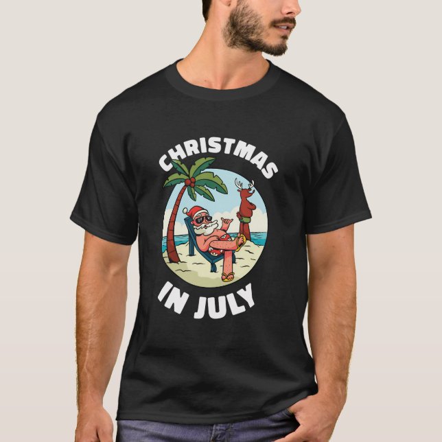 T-shirt Noël Drôle En Juillet Chemise Été Père Noël Sur La (Devant)