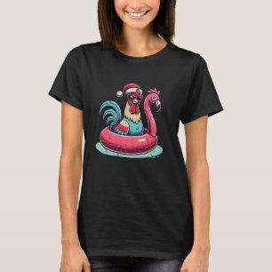 T-shirt Noël drôle en juillet Rooster Père Noël Flamant ro