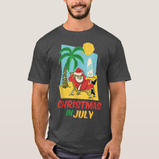 T-shirt Noël drôle en juilletÉté Père Noël Beach Noël