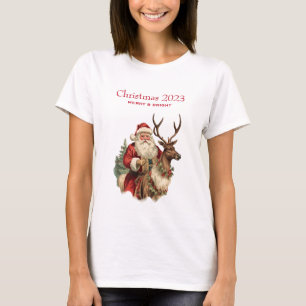 T-shirt Noël du Père Noël rétro à cheval