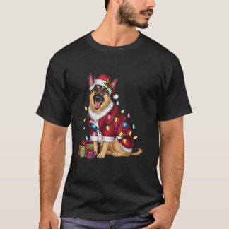T-shirt Noël Éclairage Père Noël berger allemand Chien Noë