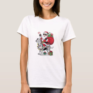 T-shirt Noël Éclairage Père Noël équitation Chien Dalmatie