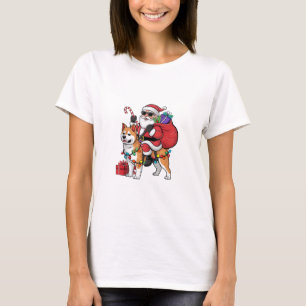 T-shirt Noël Éclairage Père Noël équitation Shiba Inu Chie