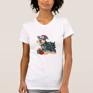 T-shirt Noël Éclairage Père Noël Giant Schnauzer Chien Noë
