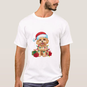 T-shirt Noël Éclairage Santa Chapeau Maltipoo Chien Noël