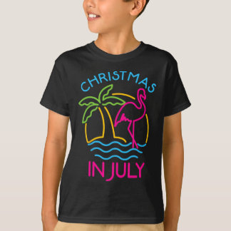 T-shirt Noël en juillet Chapeau de Santa Flamingo rose Été