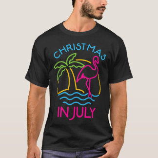 T-shirt Noël en juillet Chapeau de Santa Flamingo Rose Eté