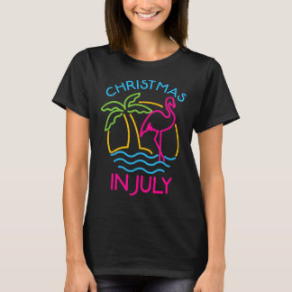 T-shirt Noël en juillet Chapeau de Santa Flamingo rose Été