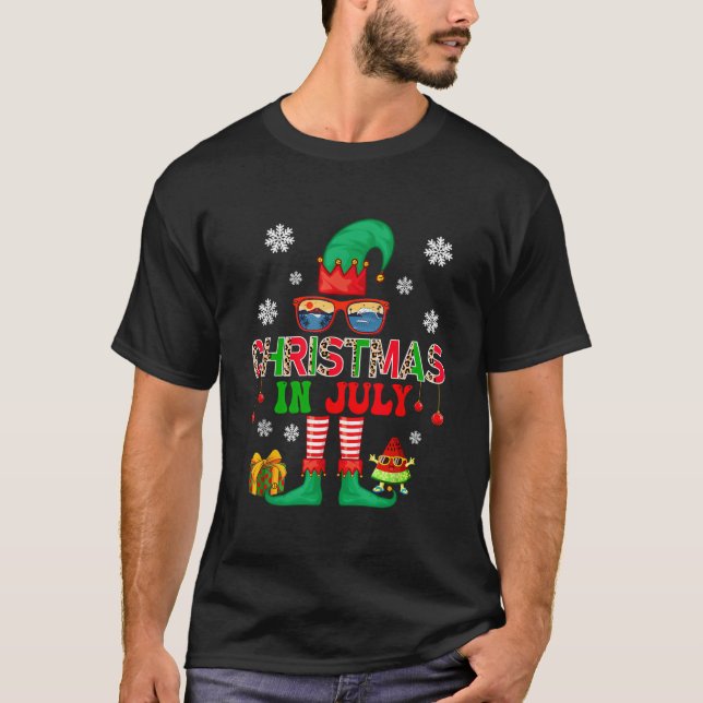 T-shirt Noël En Juillet Costume Elf Lunettes de soleil Pla (Devant)