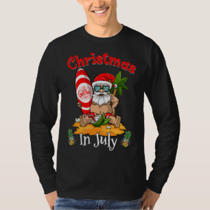 T-shirt Noël En Juillet Été Père Noël Surfing Beach Vaca
