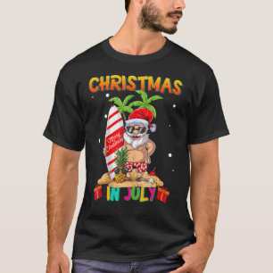 T-shirt Noël En Juillet Été Père Noël Surfing Beach Vaca