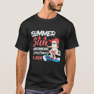 T-shirt Noël En Juillet Été Sun Père Noël Surf Waterme