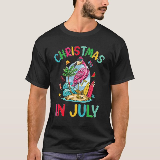 T-shirt Noël En Juillet Femmes Vaca Beach Flamant rose Sur (Devant)