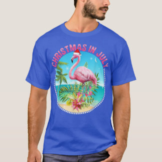 T-shirt Noël En Juillet Flamant rose À Santa Hat Enfants T