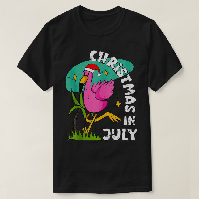 T-shirt Noël En Juillet Flamant rose Plage Cute Été Chris (Design devant)
