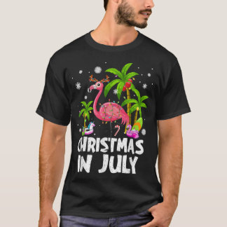 T-shirt Noël En Juillet Flamant rose Plage Palm Tree Été