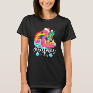 T-shirt Noël En Juillet Flamant rose Rose Hawaiian Summer