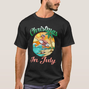 T-shirt Noël En Juillet Flamant rose Surf Été