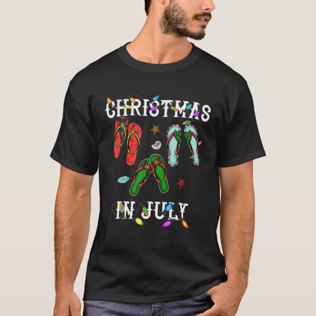 T-shirt Noël En Juillet Flip Flop Noël Été Lumière (Devant)